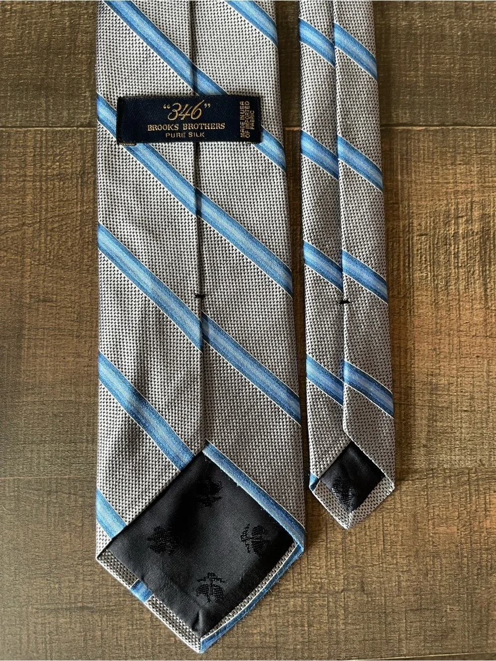 Brooks Brothers 346 Silk Tie Mens Gray‎ Cobalt Ice Blue Diagonal Stripe Repp